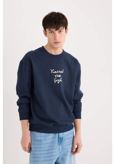 DeFacto Van Gogh Boxy Fit Bisiklet Yaka Sırt Baskılı Sweatshirt E3203AX24WNNV71 Lacivert