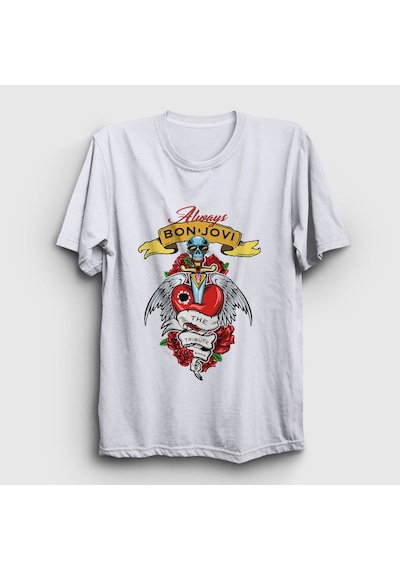 Presmono Unisex Always Bon Jovi T-shirt Beyaz