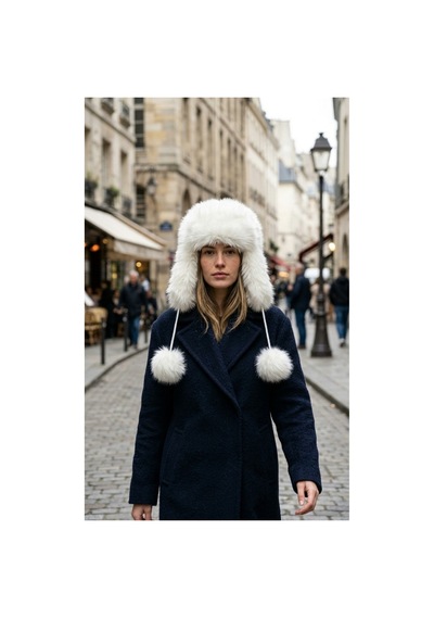 Emybox Rus Şapkası Kadın Ushanka Kürk Kalpak - Soğuk Geçirmez Kulaklı Ponponlu Kışlık Şapka Beyaz