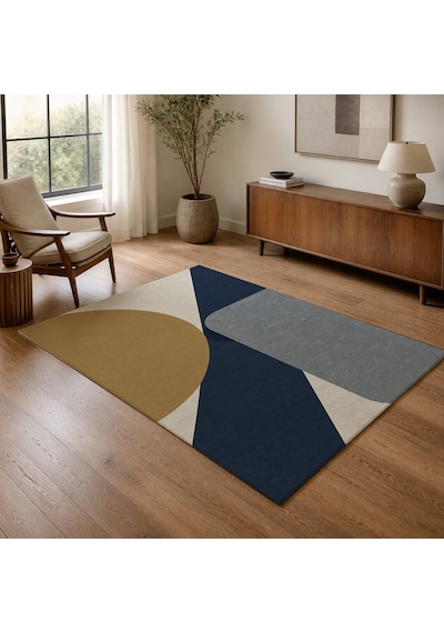 Kartela Halı Kesişim Geometrik Modern Halı Lacivert Kaymaz Taban Makinede Yıkanabilir 120x180 Cm