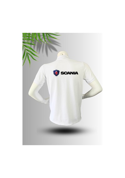 Frooy Scania Logo Baskılı Polo Yaka Pamuklu T-shirt Beyaz