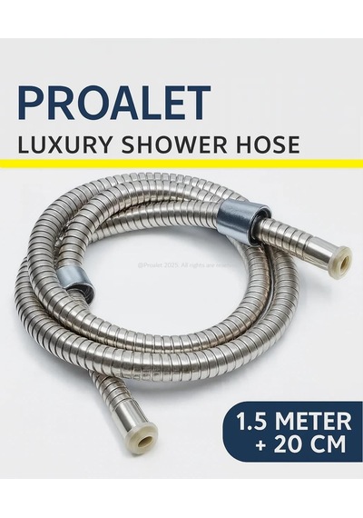Proalet Lüks Duş Hortumu, 360 Derece Döner Spiral, Esnek, Paslanmaz Çelik, Vakumlu Ambalaj, Dayanıklı, Sızdırmaz, Banyo, Mutfak, Duş Seti Uyumlu, Yüksek Kalite Alaşım Çelik, 1,5 M + 20 Cm