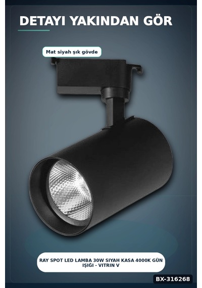 Ray Spot Led Lamba 30w Siyah Kasa 4000k Gün Işığı - Vitrin Ve Mağaza Aydınlatması Tekli Bx-316268 Diğer