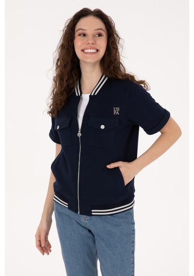 U.S. Polo Assn. Kadın Lacivert Kısa Kollu Fermuarlı Bisiklet Yaka Sweatshirt 50309093-VR033
