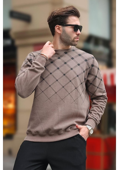 Madmext Camel Desenli Bisiklet Yaka Triko Kazak 6019 Camel