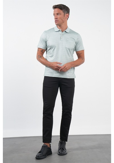 Yeşil-beyaz Kendinden Desenli Polo Yaka Kısa Kol Cepli Comfort Fit Pamuklu Tişört 1011260152 Yeşil - Beyaz