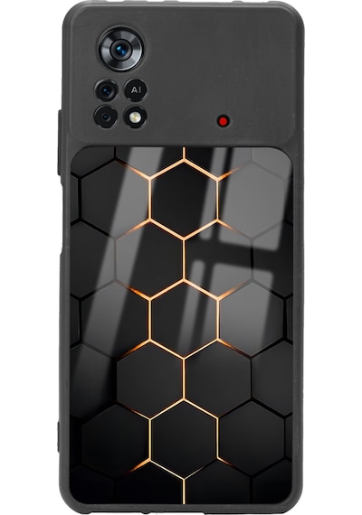 Xiaomi Poco X4 Pro Yellow Carbon Tasarımlı Glossy Telefon Kılıfı Siyah