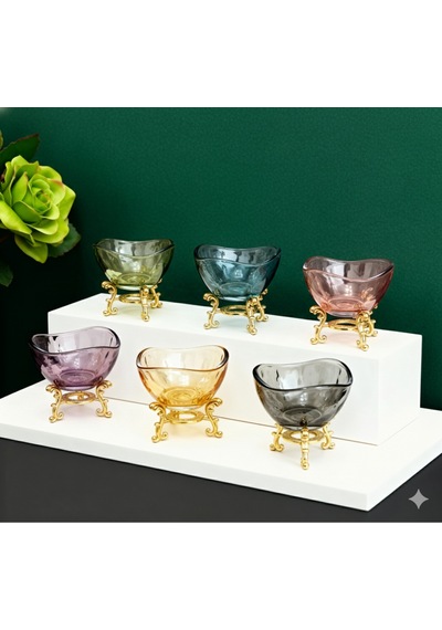 Çnr Home Collection 6 Lı Lüks Kahve Yanı Renkli Mini Lokumluk - Şekerlik - Sosluk - Reçellik - Şekerlik - Kase Çok Renkli
