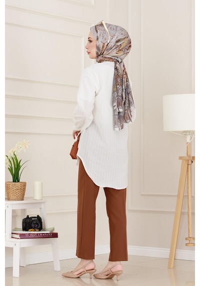 Sevitli Taş Detaylı Hilal Tunik-beyaz-4956 Beyaz