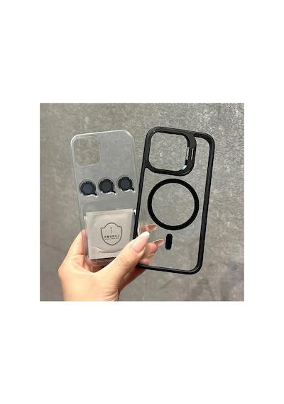 Apple iPhone Uyumlu 15 Pro Max Kılıf Magsafe Krom Mika Kapak Renkli Silikon +lens Koruyucu Cam Set Kamera Standlı Renk009