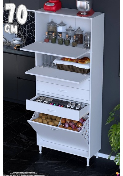 Yaren 70 Cm Erzak Dolabı 2 Kapaklı 3 Çekmeceli Sepetli Çok Amaçlı Mutfak Kiler Dolabı 70x194x32 Cm Beyaz Yaren 70 Cm Erzak Dolabı 2 Kapaklı 3 Çekmeceli Sepetli Çok Amaçlı Mutfak Kiler Dolabı 70x194x32 Cm Beyaz