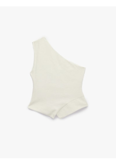 Koton Keten Karışımlı Drapeli Kolsuz Asimetrik Tek Omuz Bluz Ekru 6sak30098pw