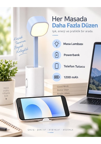 Şarjlı Dokunmatik 20 Led Çalışma Okuma Işığı Masa Lambası Ayarlanabilir Parlaklık Powerbank 1200mah Diğer