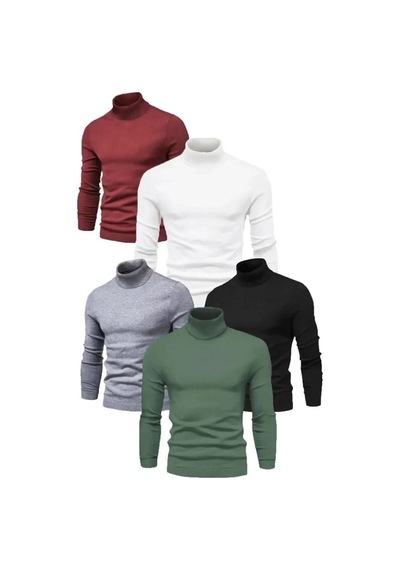 Veraura Lifestyle 5 Adet Unisex Kaşkorse Boğazlı Full Likralı Fitilli Body Kazak Siyah