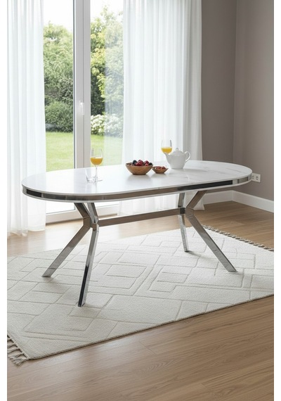 Zae Mdf Yemek Masası 90x170 Cm Beyaz Mermer/nikel Beyaz Mermer/nikel