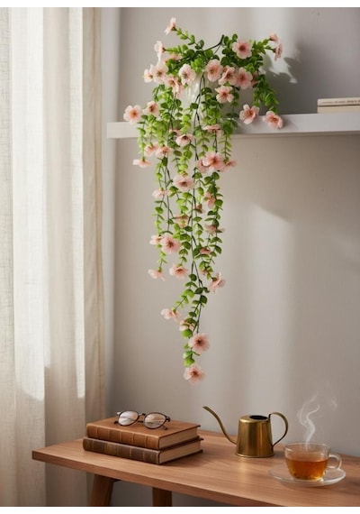 Yapay Çiçek Pembe Sarkan Mineli Okaliptus Şimşir Yapay Sarmaşık 5dal 60cm Pembe