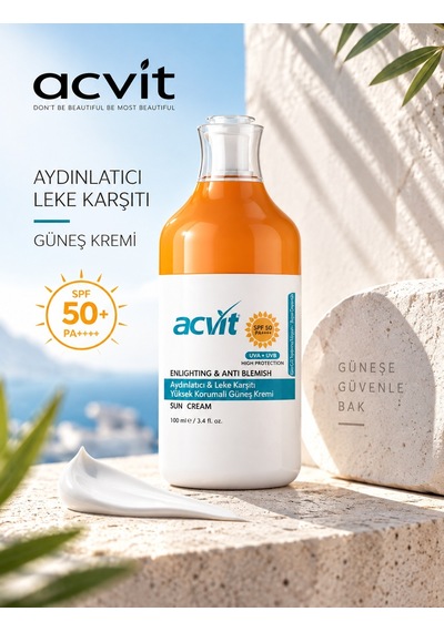Acvit Aydınlatıcı ve Leke Karşıtı Yüksek Korumalı Güneş Kremi SPF50+ 100 ML