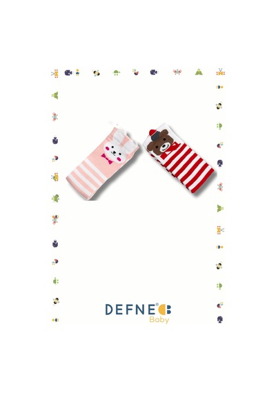 Defne Baby 2 Çift Sevimli Hayvan Figürlü Pamuklu Dizaltı Çocuk Ve Bebek Çorabı Pembe-beyaz
