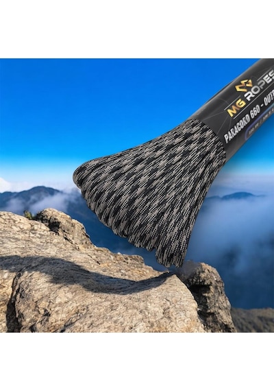 Mg Ropes Bileklik Ve Outdoor Polyester Paracord İp 4 Mm 660 Lb 30 Metre Gri Siyah (10 Çekirdek)
