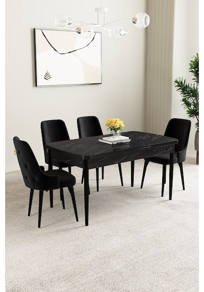 Clara Siyah Mermer Desen 80x132 Açılabilir Mdf Masa Yemek Odası Takımı,mutfak Takımı 4 Adet Sandalye Siyah Clara Siyah Mermer Desen 80x132 Açılabilir Mdf Masa Yemek Odası Takımı,mutfak Takımı 4 Adet Sandalye Siyah