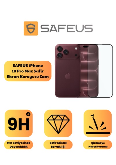 Safeus Tam Kaplayan Ekran Koruyucu Cam , İphone 18 Pro Max İle Uyumlu
