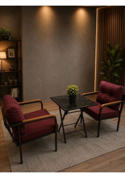 Lotus İkili Koltuk Seti Ve Orta Sehpa - Pencere Önü Okuma Köşesi - Mutfak Ve Kapalı Balkon Oturma An Siyah Lotus İkili Koltuk Seti Ve Orta Sehpa - Pencere Önü Okuma Köşesi - Mutfak Ve Kapalı Balkon Oturma An Siyah
