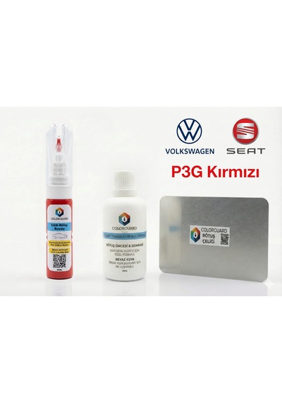 Volkswagen Seat Lp3g Kırmızı Rötuş Seti - 2 Si 1 Arada İğne Ve Fırça Uçlu Şişe, Solüsyon Ve Rötuş Çeliği