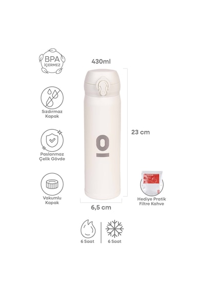 Beyaz Dokulu Paslanmaz Çelik Termos 430 ML Kapaklı No:106