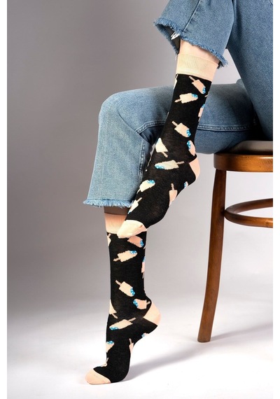 Ozzy Socks Ice Cream Desenli Çorap Siyah
