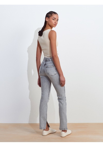 Dilvin 71793 Yanı Yırtmaçlı Comfort Likra Denim Pantolon-gri Gri