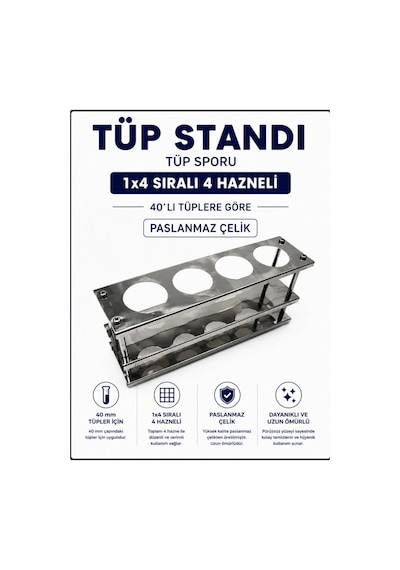 Tüp Standı - Tüp Sporu - 4 Delikli- 40 mm Tüpler İçin Paslanmaz Çelik