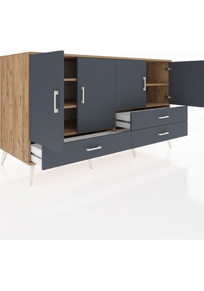 Kronos Konsol 5 Raflı 3 Çekmeceli 4 Kapaklı 176x59x99 Çam-antrasi Çam-antrasit