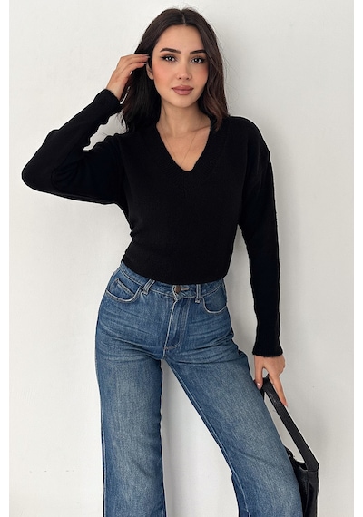 Noa & Noa Kadın V Yaka Triko Kazak Cozy Neutral Siyah