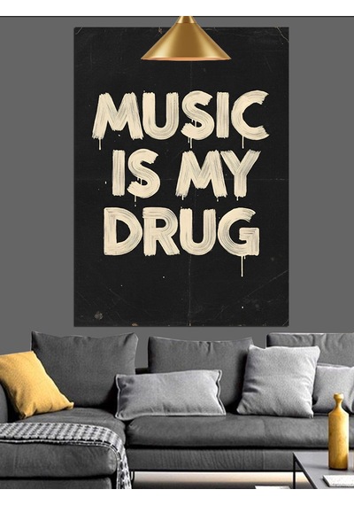 "müzik Benim İlacımdır" Yazısı Dekoratif Kanvas - Mdf Ahşap Tablo