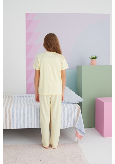 Siyah İnci Pamuklu Örme Pijama Takım 24117047 sari