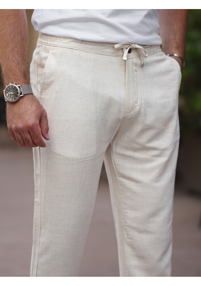 Keten Jogger Pantolon Krem