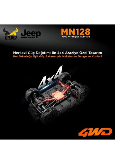 Mn Model Mn128 1/12 Jeep Wrangler Rubicon 4wd Rc Model Crawler Offroad Truck Uzaktan Kumandalı Araba Rtr Turuncu+dahili Işık Seti Mn-128