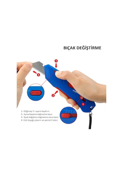 Workpro Wp213010 Kemer Askı Kancalı Otomatik Geri Çekilebilir Mandallı Rötuş Maket Bıçağı + 3 Adet Y