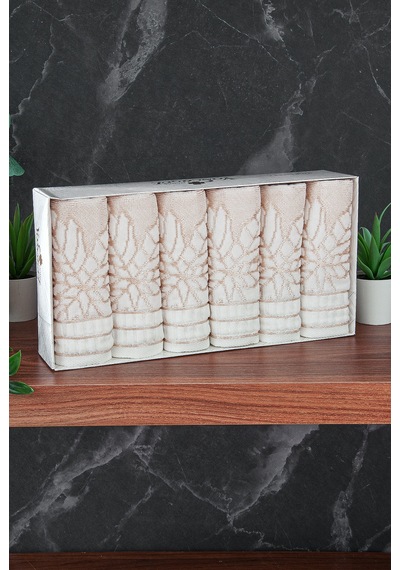 Çınar Jakarlı 6 Lı Kadife Pamuklu El Ve Yüz Havlu Seti 30x50 Cm - 00434- Gold Altın
