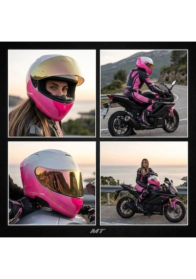 X340 Sweet Women Pembe-beyaz Kapalı Model Kask Güneş Vizörlü