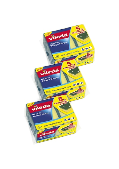 Vileda 5'Li Yeşil Düz Hijyenik Bulaşık Süngeri 3'Lü Paket