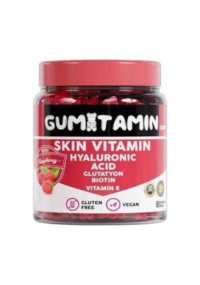 Gumitamin Cilt Vitamini Vegan Gummy 60 Tablet Hyalüronik Asit, Glutatyon, Biotin, Vitamin E Ve Doğal Ahududu Aromalı