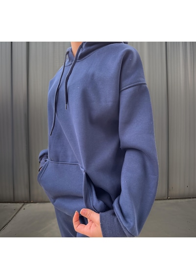 Ceyss Design Unisex Üç İplik Şardonlu Oversize Hoodieli Eşofman Takımı-lacivert Lacivert