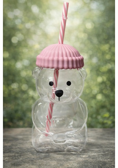 Bearista Ayıcık Pipetli Borosilikat Bardak 580 Ml Pembe Kız Çocuk & Yetişkin Pembe