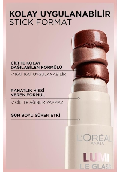 L'Oréal Paris Lumi Glass Islak Bitişli Stick Aydınlatıcı 620 Glassy Pink Ballet