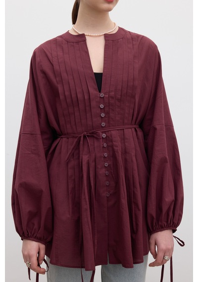 Manuka Nervür Detaylı Vual Tunik Bordo Bordo