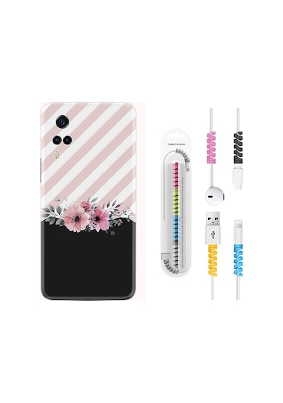 Vivo Y53S Kılıf Rasta Boyun Askılı Strip Pink Flowers 1396