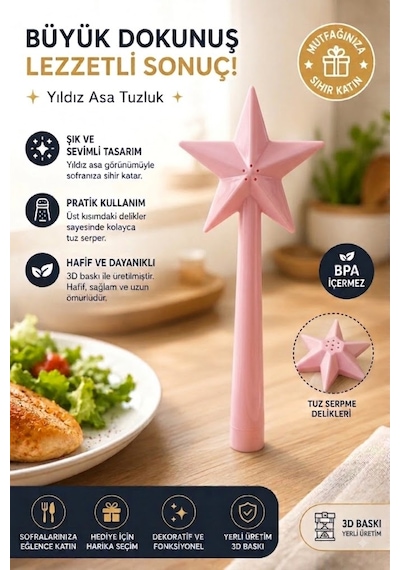3d Baskı Sihirli Değnek Tuzluk Ve Baharatlık Magic Wand Salt Shaker - Pembe