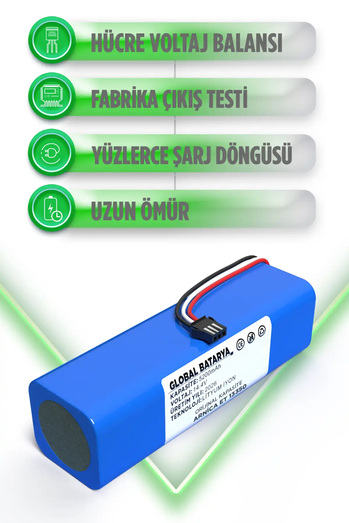 Arnica Sil Süpür Et13350 Uyumlu Robot Süpürge Bataryası 14.4v 5200mah Pil  Kapasite