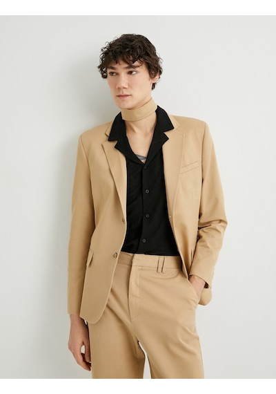 Koton Keten Ceket Blazer Slim Fit Düğmeli Cep Detaylı Bej 4sam50038hw Ekru